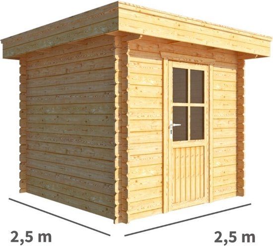 Merkloos Tuinhuisje Blokhut Lisa 250 cm bij 250 cm diep Plat dak bruin