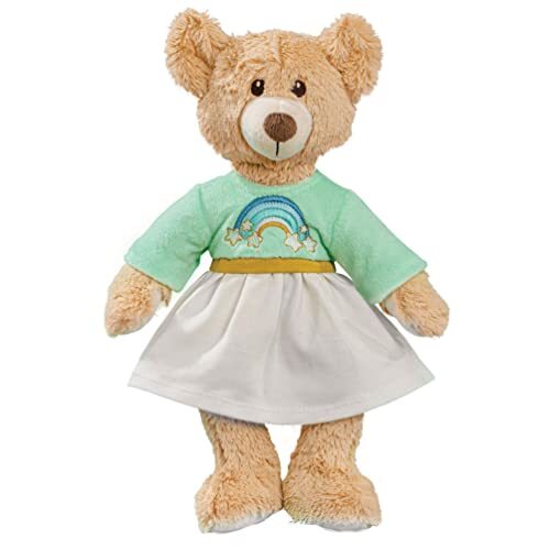Heless 65 Knuffeldier Teddy Rainbow incl. jurk met regenboogborduurwerk, ca. 32 cm grote teddybeer om van te houden en als speelgenoot voor baby's en peuters, bruin