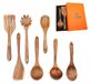 Lot de 7 cuillères en bois – Ustensiles de cuisine en bois de teck – Spatules multifonctionnelles – Résistantes à la chaleur – Matériau naturel – Robustes et inodores