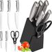 Bloc à couteaux générique avec ciseaux de cuisine - Set de 7 couteaux de cuisine en acier inoxydable - 5x couteaux tranchants - Noir