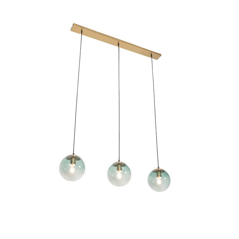 QAZQA Art deco hanglamp messing met groen glas 3-lichts - Pallon Mezzi