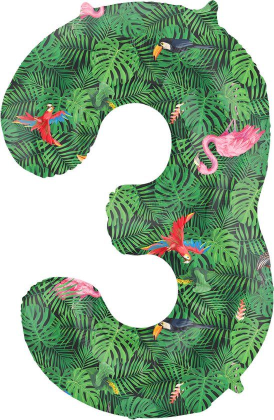 Folat Folieballon Cijfer 3 Jungle Vibe - 86 cm