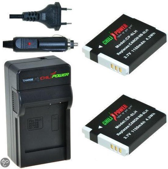 ChiliPower 2 x NB-6LH accu's voor Canon - inclusief oplader en autolader - Origineel ChiliPower 2 x NB-6LH accu's voor Canon - inclusief oplader en autolader - Origineel ChiliPower