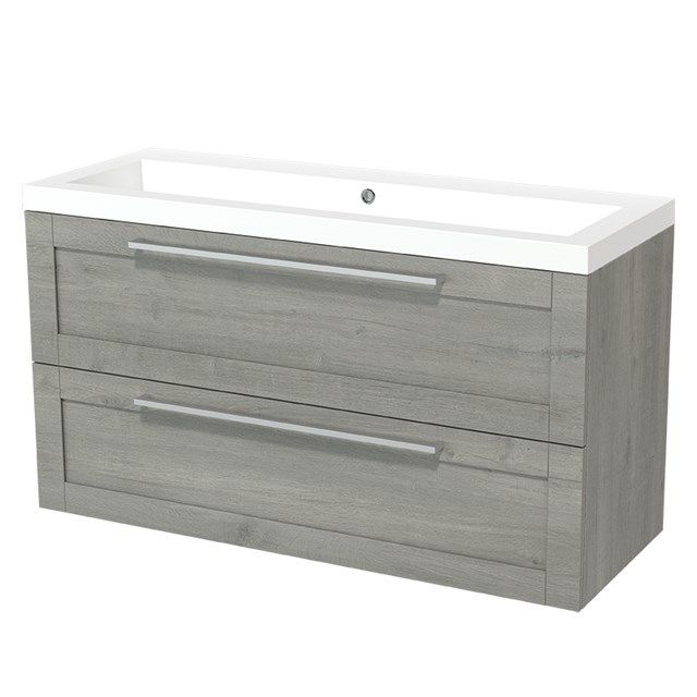 Maxaro Badkamermeubel 120cm Modulo Grijs Eiken 2 lades Kader Wastafel Mineraalmarmer - 6095820236269