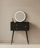 MAZAZU Kaptafel noir avec tiroirs et miroir LED