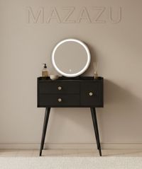 MAZAZU Kaptafel noir avec tiroirs et miroir LED