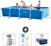 Intex Rechthoekig Frame Zwembad - 450 x 220 x 84 cm - Blauw - Familiebad - Inclusief Filterpomp, Teststrips & Solarzeil