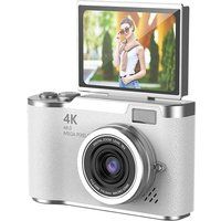 ELVANZA Draagbare digitale camera, 4K HD foto's en video's, draaibaar scherm, 2-in-1 foto/video, kaartlezer, adapter, 32 GB, wit