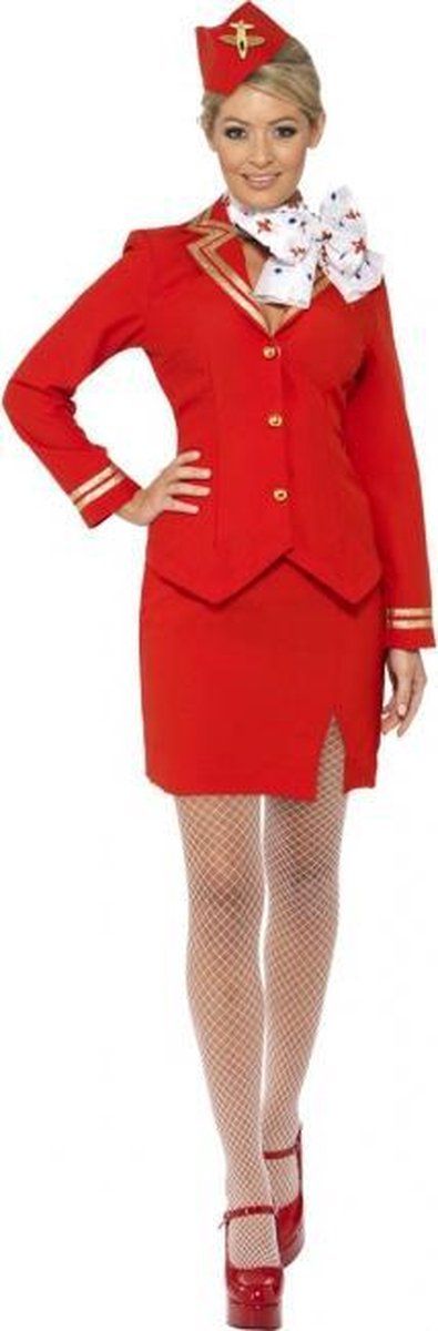Smiffys Rood stewardess kostuum met hoedje 40-42 (M)
