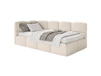 Lit ado 120x200, tête de lit à gauche, matelas, bouclé beige clair
