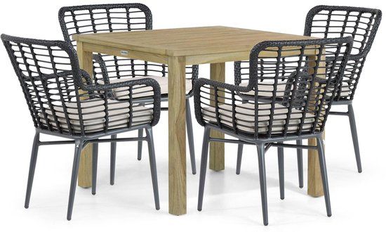 De Laan Projects Tuinset 4 personen 90 cm Aluminium/Wicker Zwart
