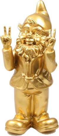 Stoobz Design Tuinkabouter - goudkleurig - peace - 31 cm - polystone