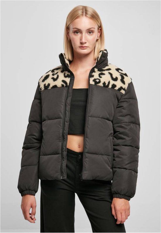 Urban Classics Ladies AOP Sherpa Mixed Puffer Jacket - Black - 3XL - Women's