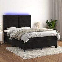 vidaXL Sommier à Lattes de Lit avec Matelas LED, Lit Rembourré, Lit Double, Lit Adulte de Chambre à Coucher Intérieur, Moderne, Noir 140x190cm Velours