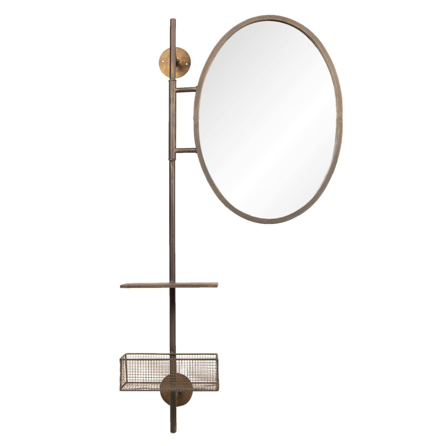 Clayre & Eef zwarte spiegel met schap en mand 55*20*105 cm 52s171
