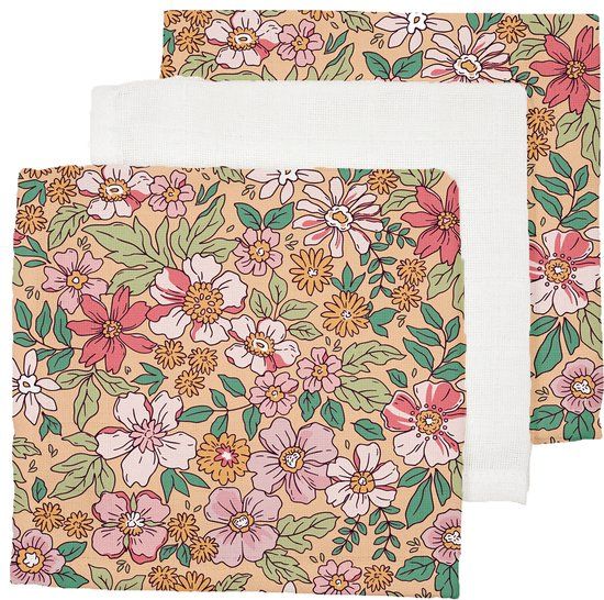 Swim Essentials Hydrofiele Monddoekjes met Blossomprint - Set 3 stuks - Katoen - Multi/Wit