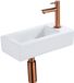 QeramiQ Fuente fonteinset – 37.5x18.5x9 cm – keramiek wit glans – kraangat rechts – geborsteld koperen kraan