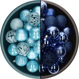 Decoris kerstballen - 74x st - kobalt blauw en ijsblauw - 6 cm - kunststof
