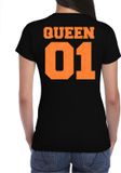 Bellatio Decorations Koningsdag shirt voor dames - Queen - zwart - glitters - feestkleding XS