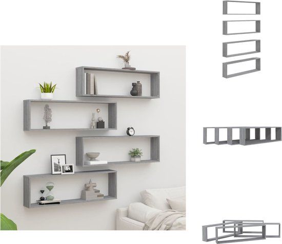 vidaXL Wandschappen kubus 4 st 100x15x30 cm bewerkt hout grijs sonoma