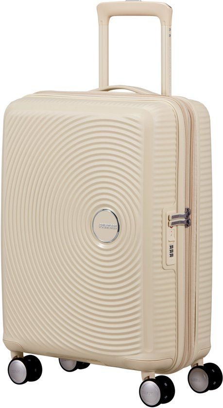 American Tourister Soundbox Spinner 55/20 TSA uitbreidbaar handbagage koffer Coconut Sand