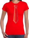 Bellatio Decorations Verkleed t-shirt voor dames - stropdas rood - rood - carnaval - foute party XXL