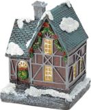 Merkloos / Sans marque Koopman International Verlicht kersthuisje - blauw dak - polystone - 13 cm