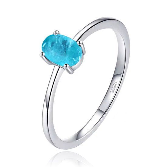 Elenza AMS Elenza Sterling .925 Zilveren Ring met Ovale Blauwe Steen-19mm
