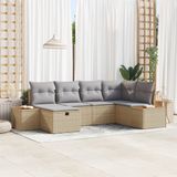 vidaXL Tuinbank Set 6-delig Beige Polyrattan
