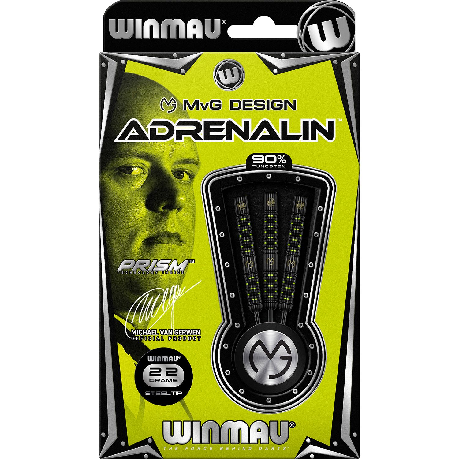 WINMAU Winmau Michael van Gerwen Adrenalin 90% tungsten steeltip dartpijlen - Zwart/Groen