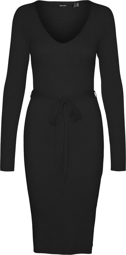 VERO MODA MATERNITY VMMSABA RIB LS V-NECK BELT DRESS GA NOOS Dames Mini jurken L Zwart
