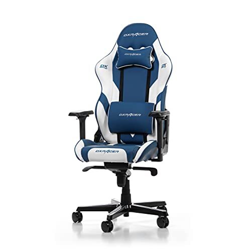 DXRacer Gamingstoel, kunstleer, blauw-wit, tot 200 cm