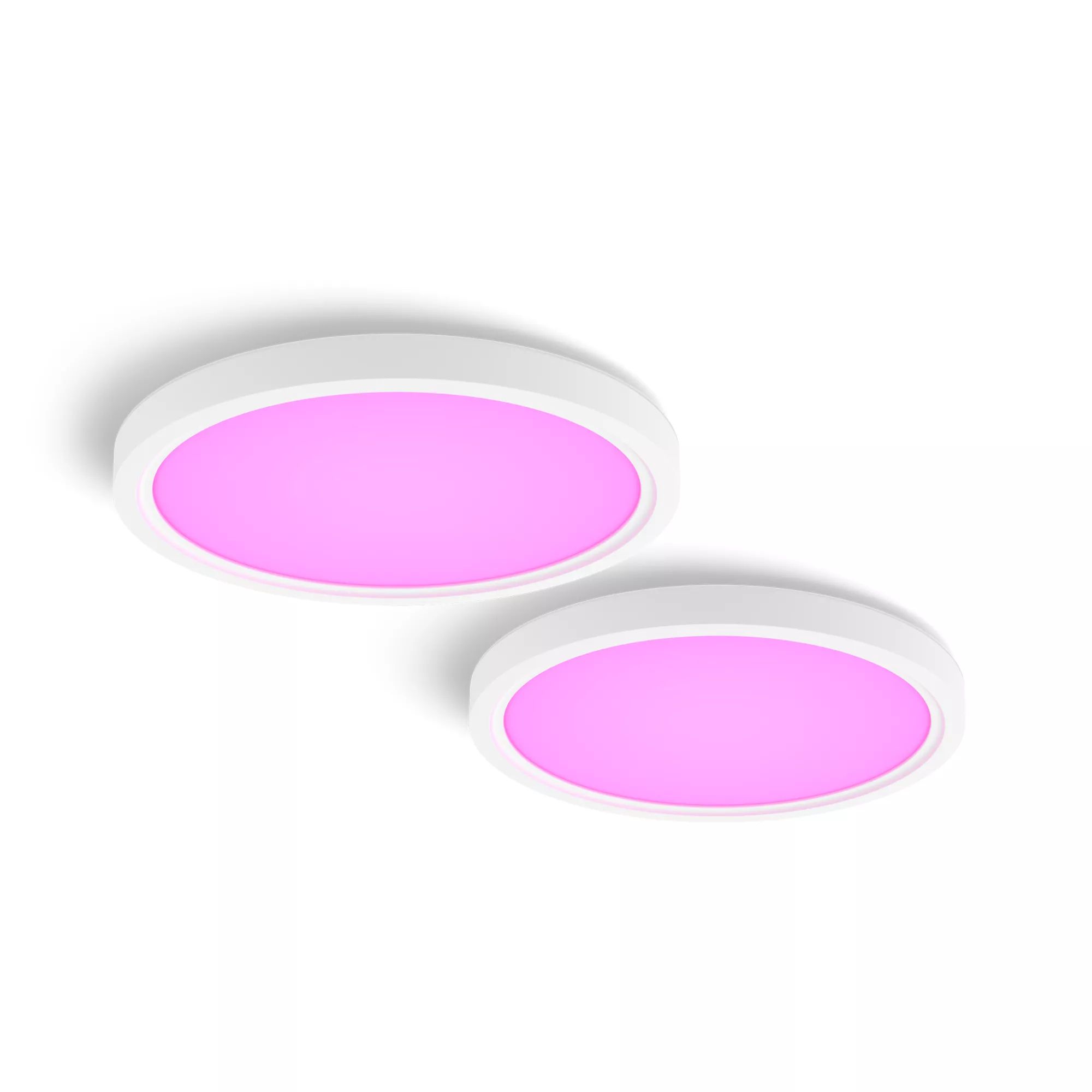 Philips Hue Devote Slim LED lichtpaneel, Wit en Gekleurd Licht, Diameter 30cm, 16.6W, 2000 Lumen, Witte omlijsting, Binnenverlichting, Plafondlamp, Woonkamer, Keuken, Gang, Bevat 2 artikelen