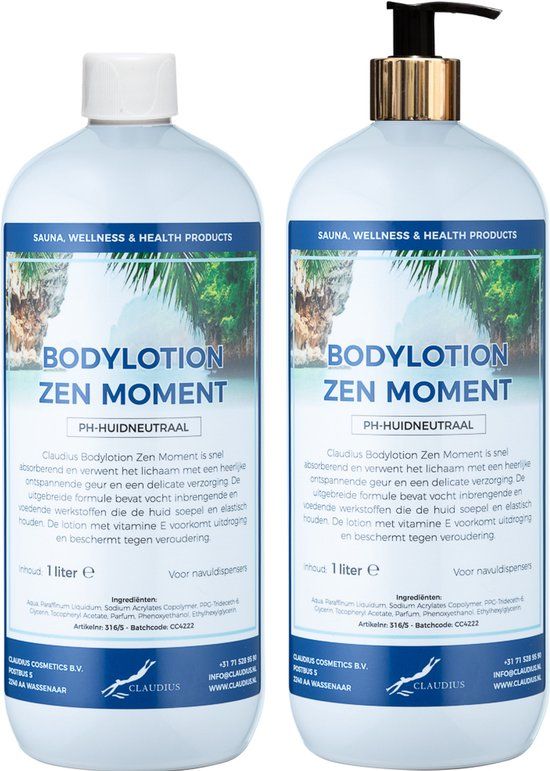 Claudius Cosmetics B.V. Bodylotion Zen Moment 1 Liter - met gouden pomp - set van 2 stuks
