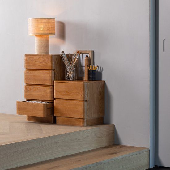 WOOOD Fejo Nachtkastje Met Lades - MDF - Bruin - 43x40x34 cm