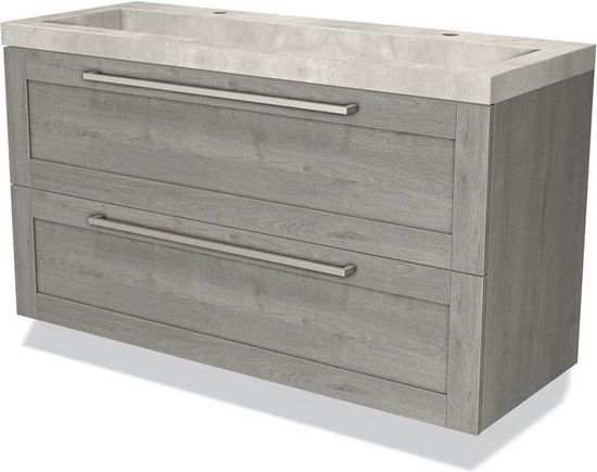 Maxaro Modulo Badkamermeubel - 120cm - Grijs Eiken - Beton Wastafel - 2 Lades