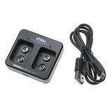 vhbw Chargeur de batterie avec 2 compartiments pour batteries Ni-Cd, NiMH, Li-Ion, piles domestiques (blocs de 9 V), chargeur micro-USB