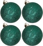 Cosy&Trendy Billiet - Vanlaere 4x stuks kunststof glitter kerstballen donkergroen 10 cm