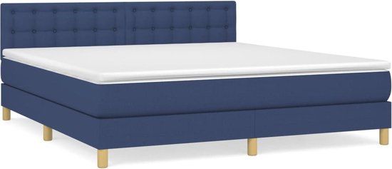 vidaXL Boxspring met matras stof blauw 160x200 cm