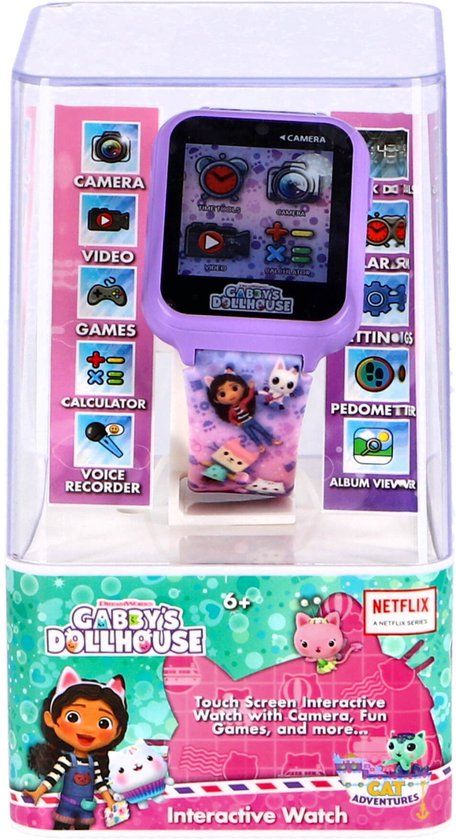 Accutime Gabby's Dollhouse Smartwatch Kinderen - Selfie Camera, Spraakmemo, Stopwatch, Timer - Paars