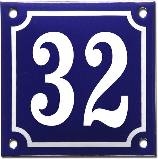EmailleDesignÂ® Emaille huisnummer blauw/wit nr. 32