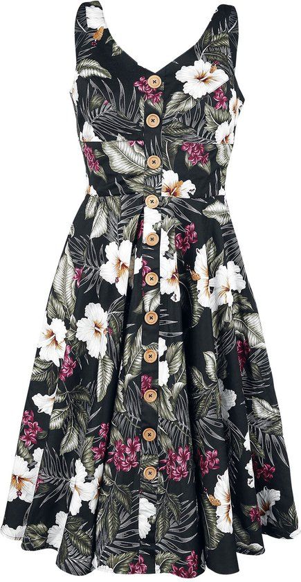 Hell Bunny Tahiti 50's Dames Midi-jurk - Zwart - XS