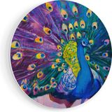 Artaza Forex Wall Circle Peacock with Colorful Feathers Oil Paint - Abstract - 50x50 cm - Small - Wall Circle - Round Painting - Wall Decoration Circle