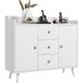 Buffet blanc meuble de rangement à 2 portes, 3 tiroirs et pieds en bois massif, style moderne, 90 x 32 x 80 cm