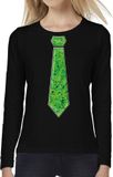 Bellatio Decorations Verkleed shirt dames - stropdas paillet groen - zwart - carnaval - longsleeve S
