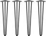 Emuca - Set met 4 vier tafelpoten Hairpin met 3 stangen, hoogte 710 mm, zwart, staal