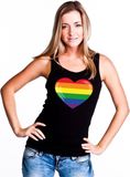 Bellatio Decorations Gay pride singlet shirt - tanktop - met Regenboog vlag in hartje - zwart - voor dames L