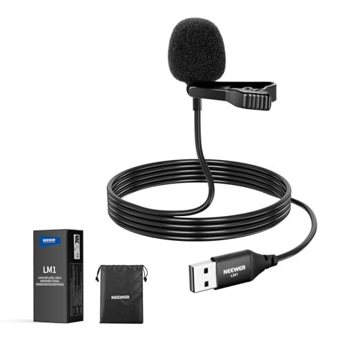 Neewer USB A Revers Microfoon, Plug & Play Mini Omnidirectionele Clip Op Lavalier Mic 2 m Kabel voor USB 2.0 Mac Windows PC Laptop Computer YouTube Skype Podcast Gaming Vlog Videovergaderingen, LM1