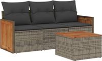vidaXL 4-delige Loungeset met Kussens Poly Rattan Grijs