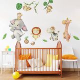 Muursticker Olifant en zijn vrienden van de Savanne - H90 x 60 cm